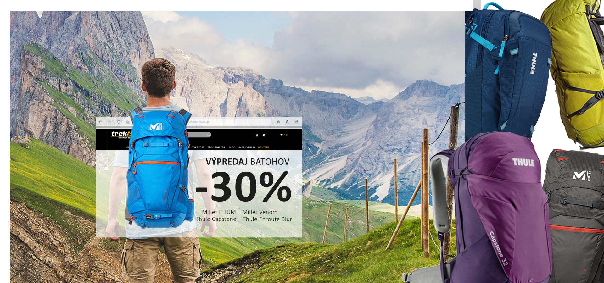 V&yacute;predaj letn&yacute;ch batohov Thule a Millet